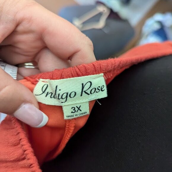 Indigo Rose Dress - Size 3X-, Shift Style, 3/4 Sleeve, Ruffle Detail,Knee Length - Picture 7 of 7